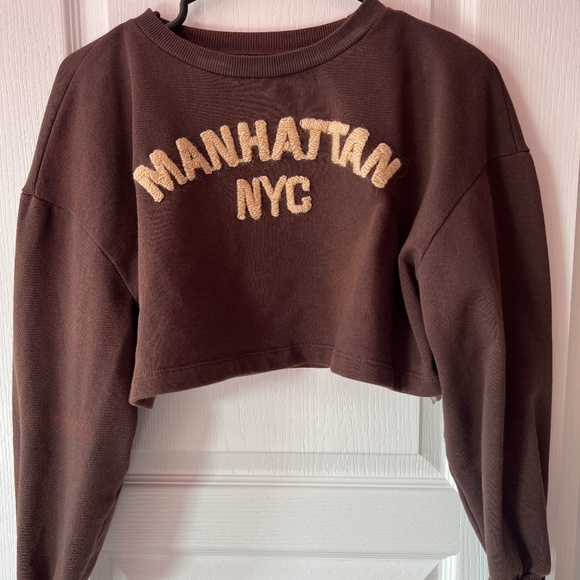 Zara Brown Crop Sweatshirt - Picture 2 of 5